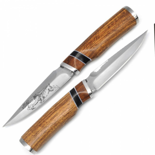 Висок клас ловен нож HUNTING LINE ЕИС с кания, инкрустации и дръжка круша, стомана 65х13